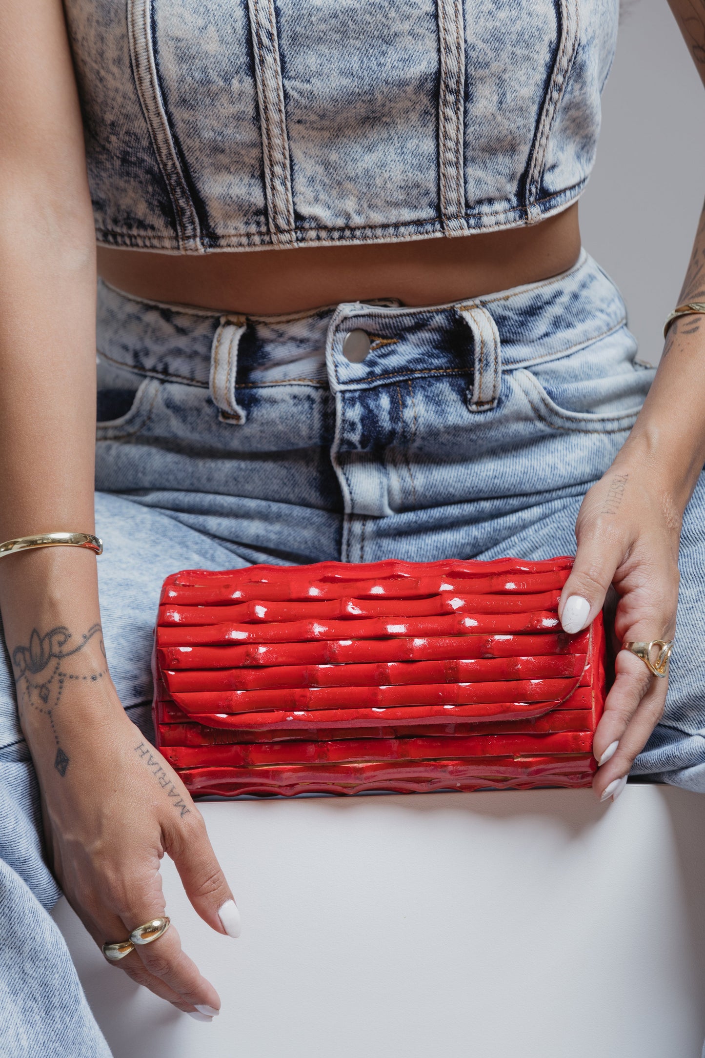 Bolsa Carteira de Bambu/Vermelho Brilhante