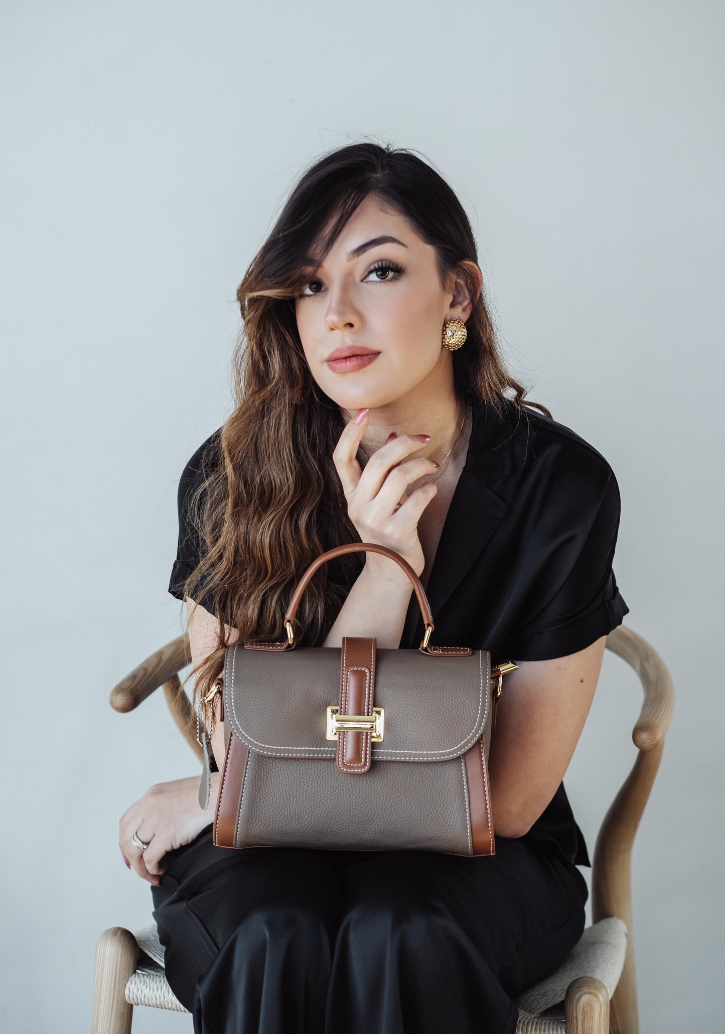 Luna| Bolsa de Couro Genuíno | Bolsa Cross Body Cor Dupla