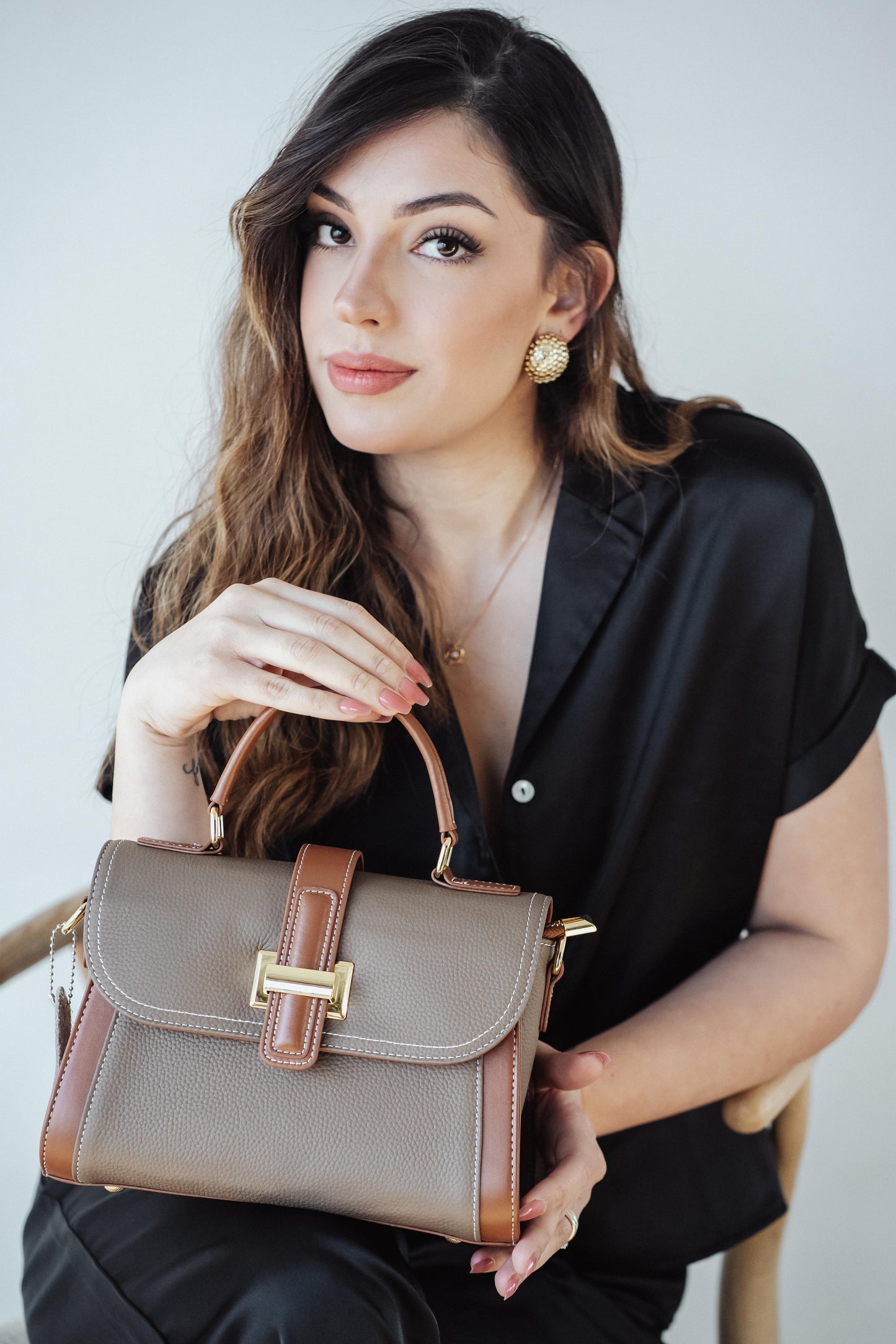 Luna| Bolsa de Couro Genuíno | Bolsa Cross Body Cor Dupla