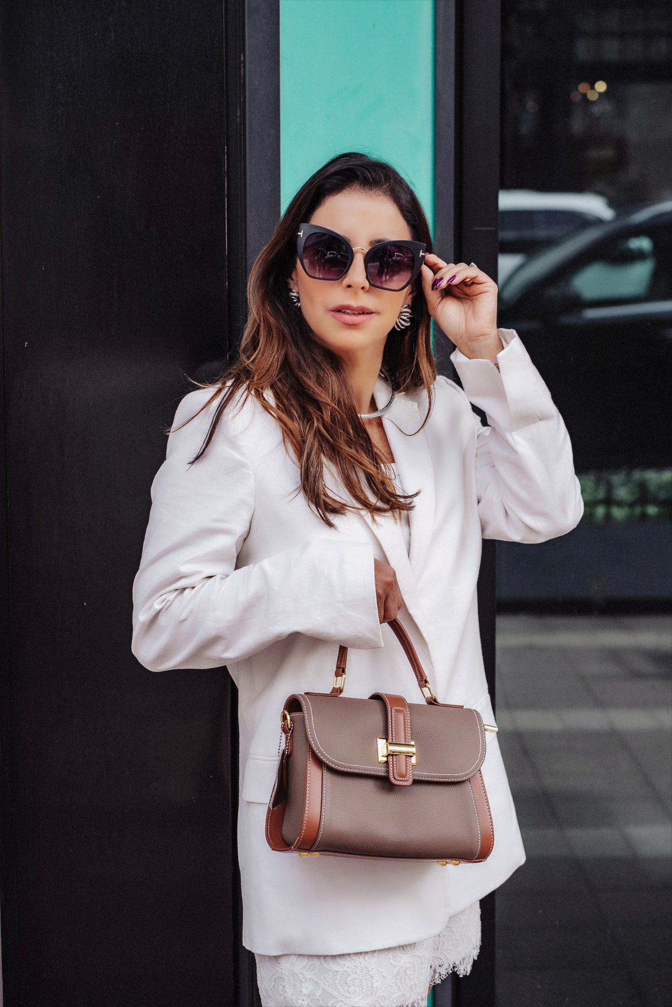 Luna| Bolsa de Couro Genuíno | Bolsa Cross Body Cor Dupla