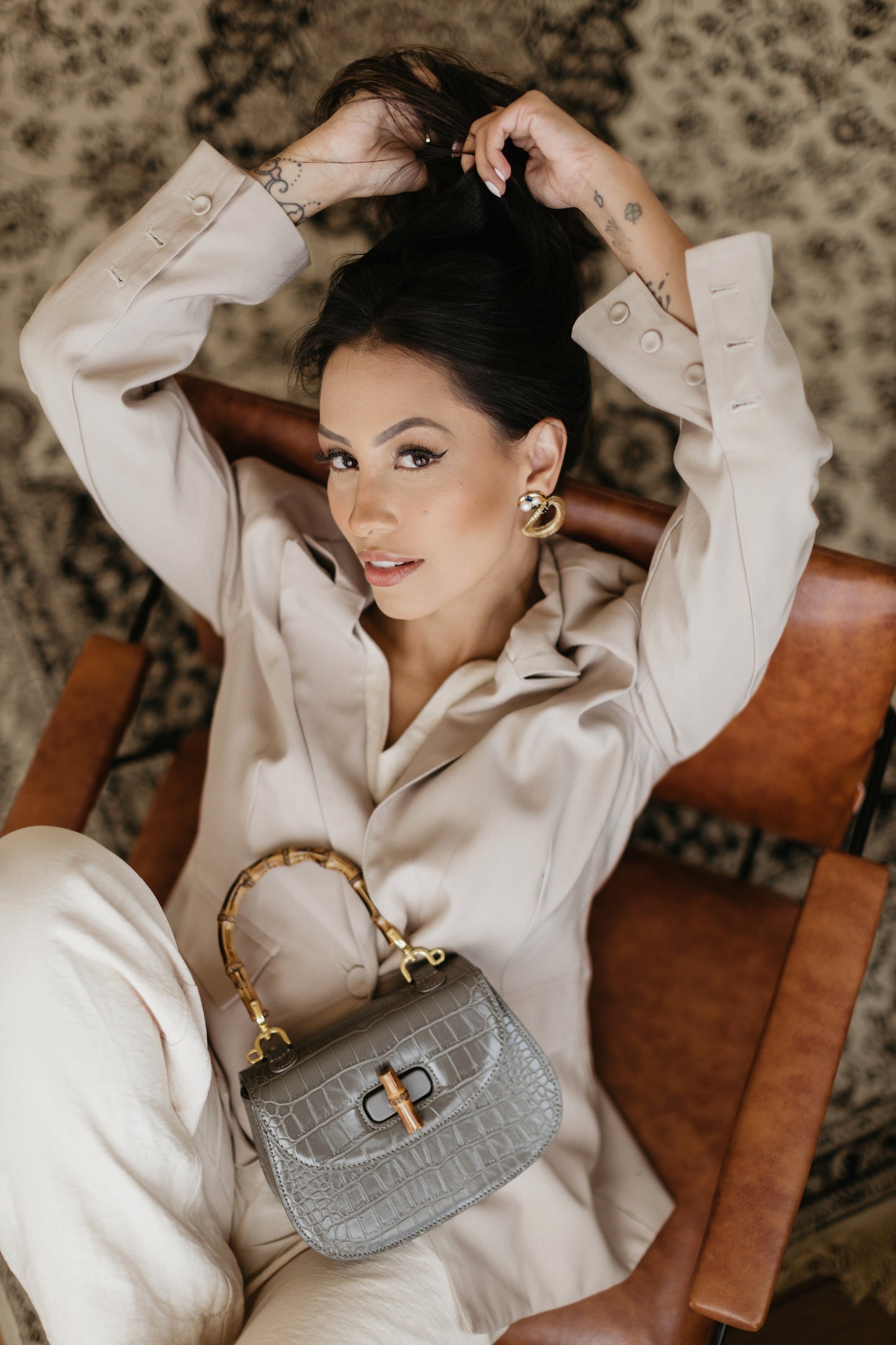 Bolsa de couro de bambu