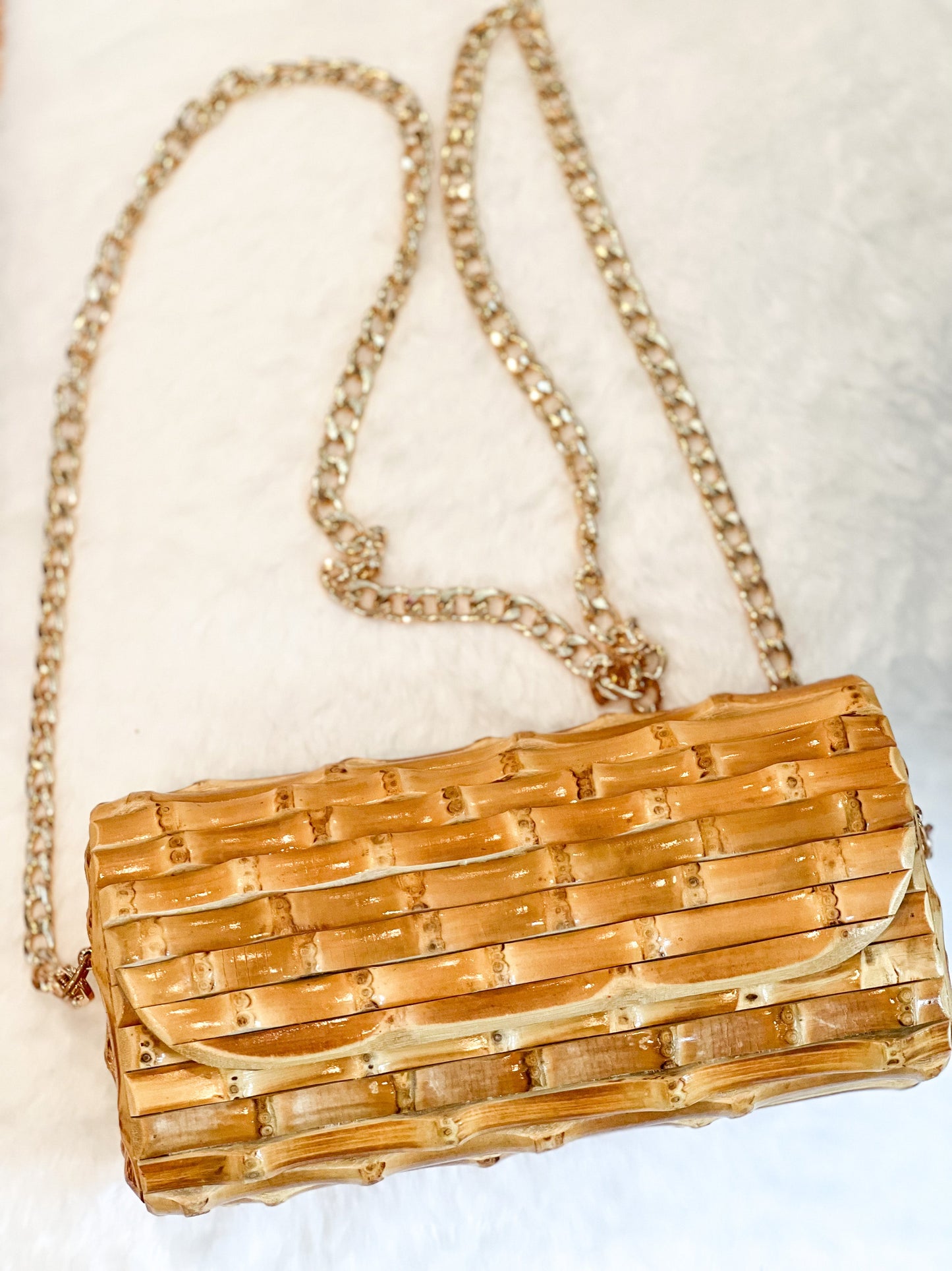 Carteira de bolsa de bambu para noite de corrente longa/cor natural