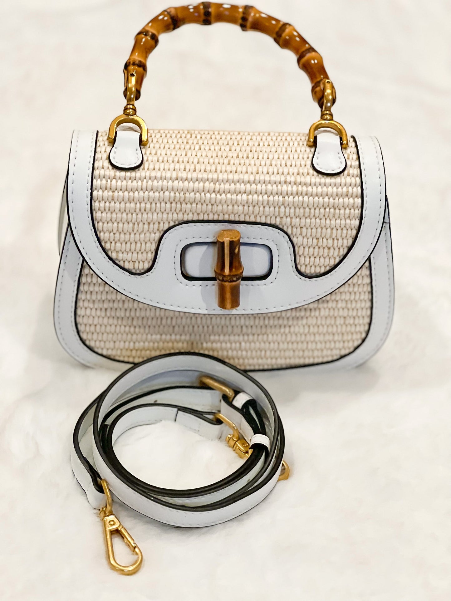 Straw Woven Bag With Bamboo