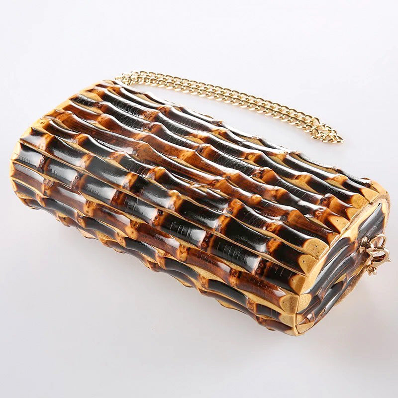 Carteira de bolsa de bambu para noite de corrente longa/cor natural