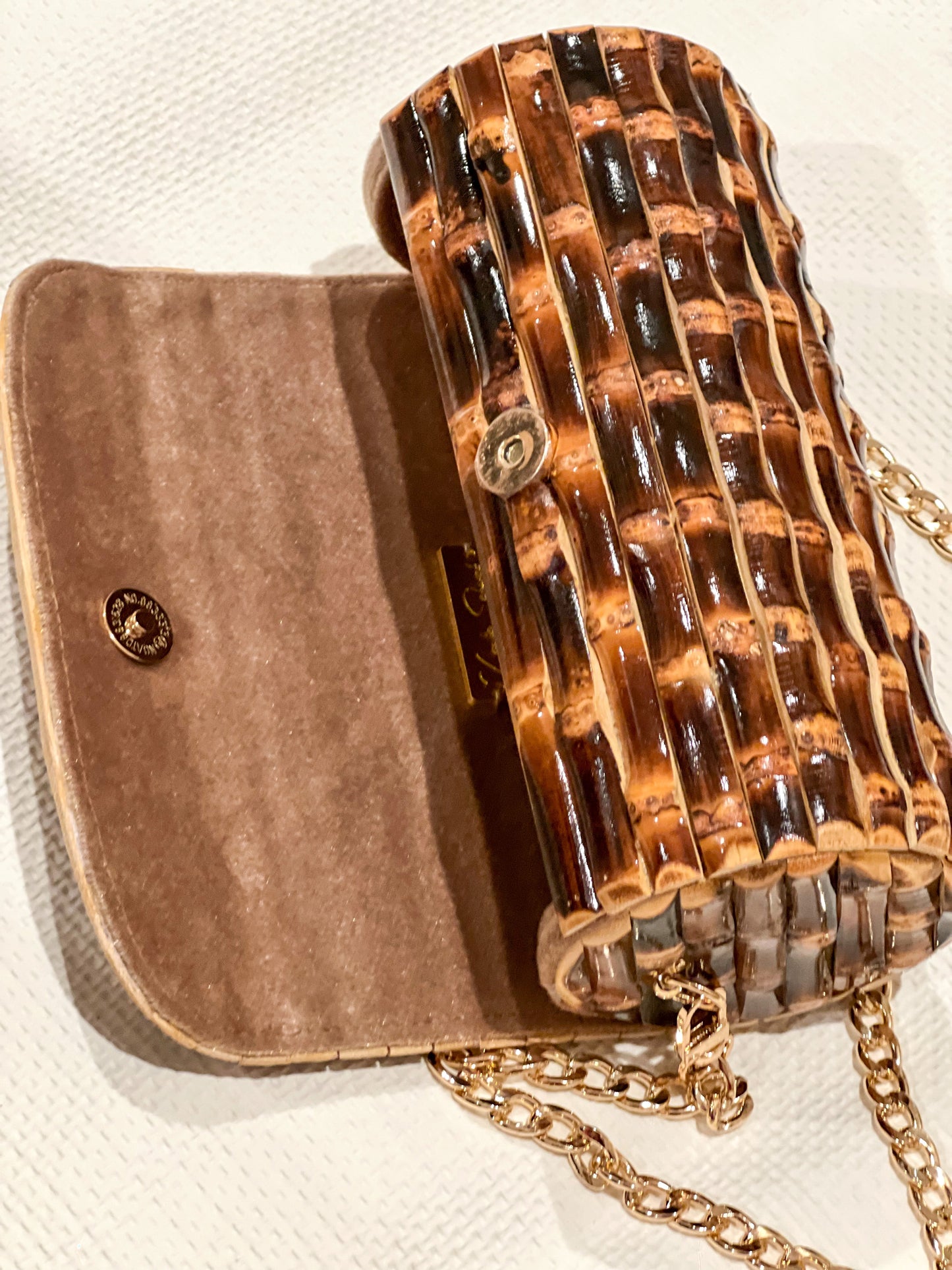 Bolsa Circular De Bambu Com Corrente