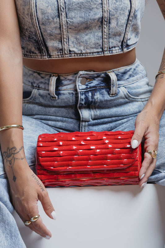 Bolsa Carteira de Bambu/Vermelho Brilhante