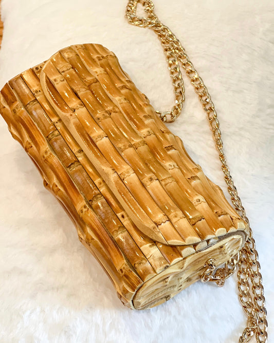 Carteira de bolsa de bambu para noite de corrente longa/cor natural