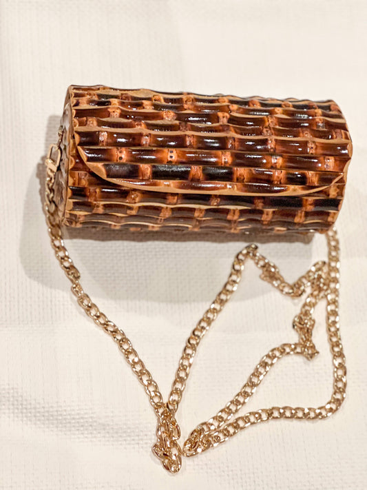 Bolsa Circular De Bambu Com Corrente