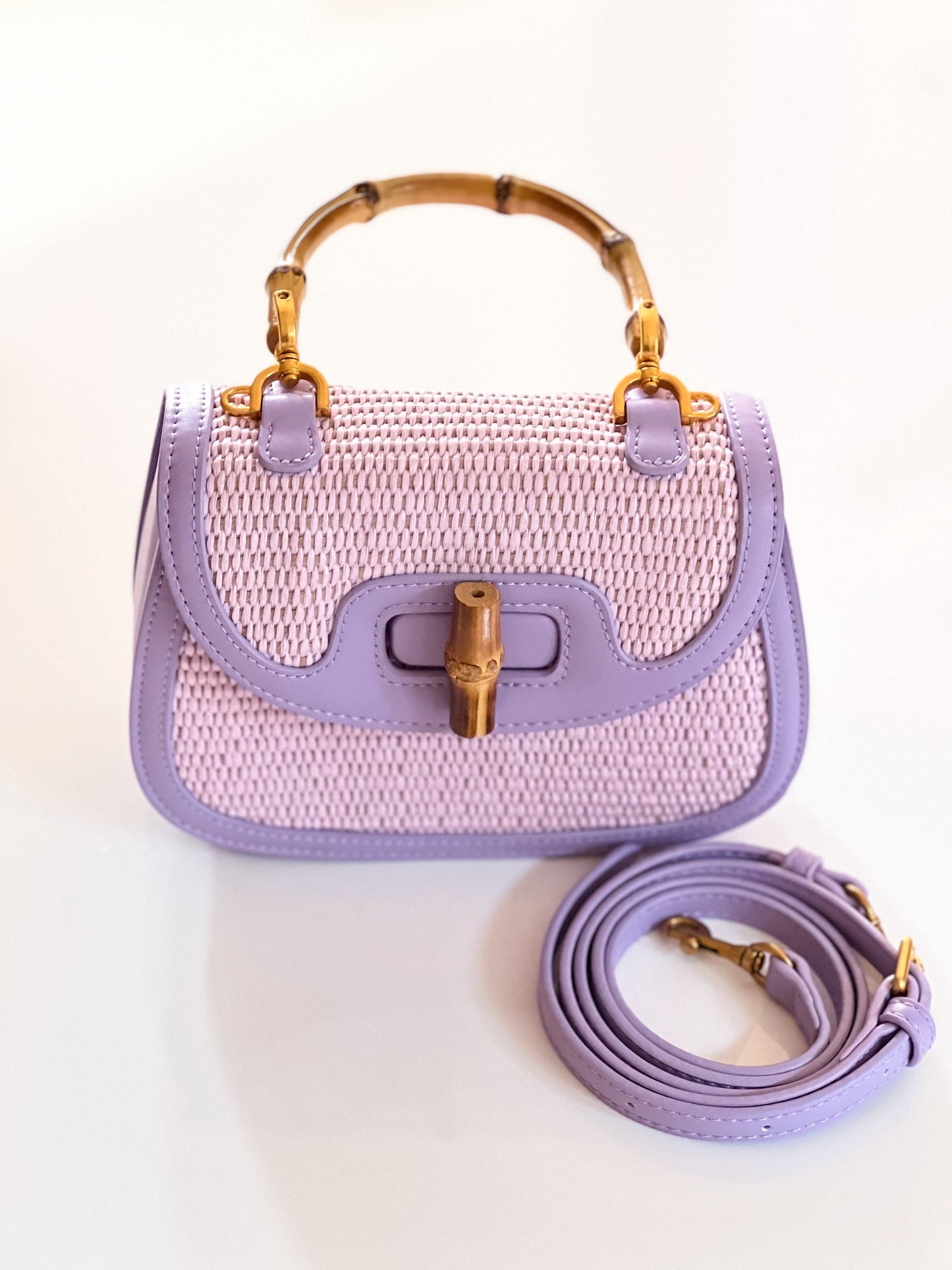 Straw Woven Bag With Bamboo